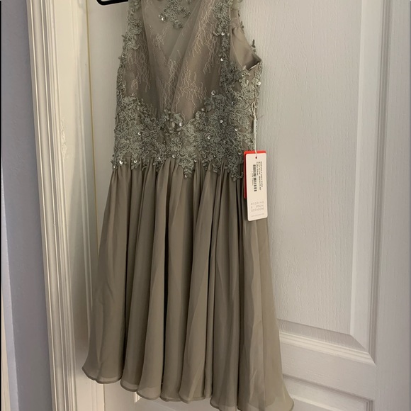 Silver homecoming dress with beautiful silver embroidery on the top - Picture 2 of 3